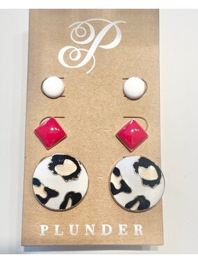 NWT White, Red & Leopard Print Earrings Set
